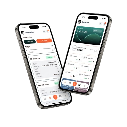 nTouch hospitality app: dashboard and reservation screens